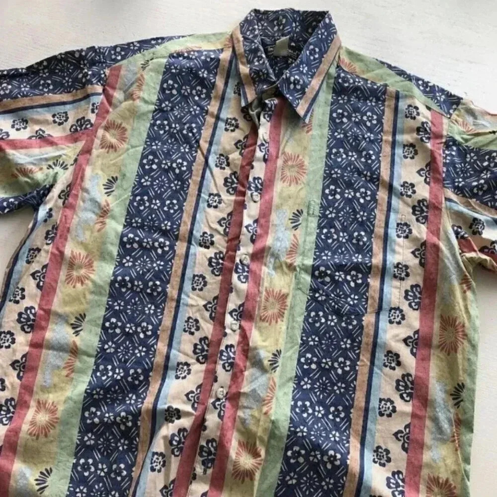 Tori Richards Hawaiian Shirt Stripe L